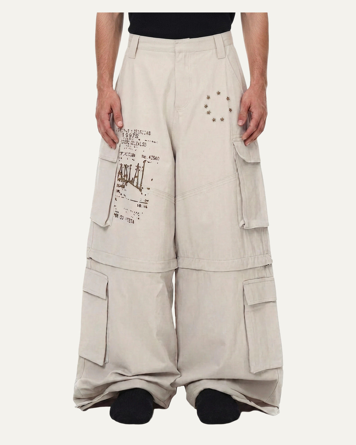 Convertible Cargo Pants — Bone — 1 front